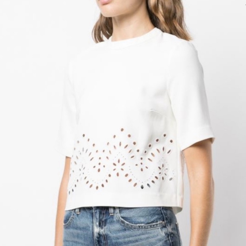 Veronica Beard Broderie Anglaise Stretch-crepe Top Off White Womens 0